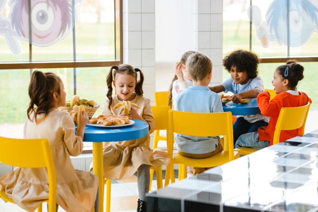 Sharing a meal with our friends.